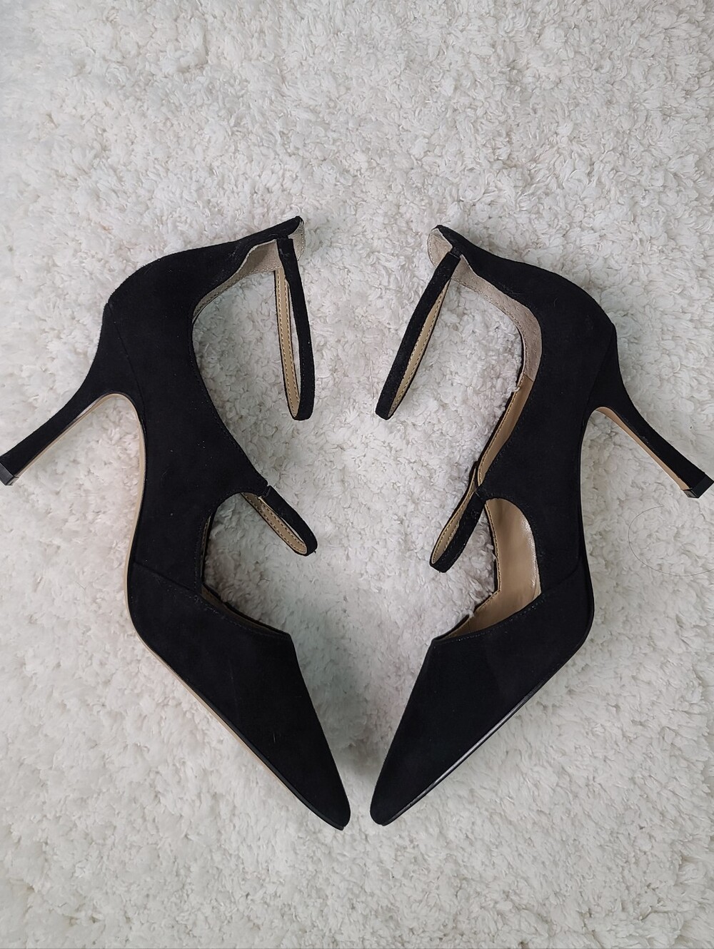 Ann Taylor Black Suede Pointed Mary-Jane Ankle-Strap Heels - Picture 2 of 7